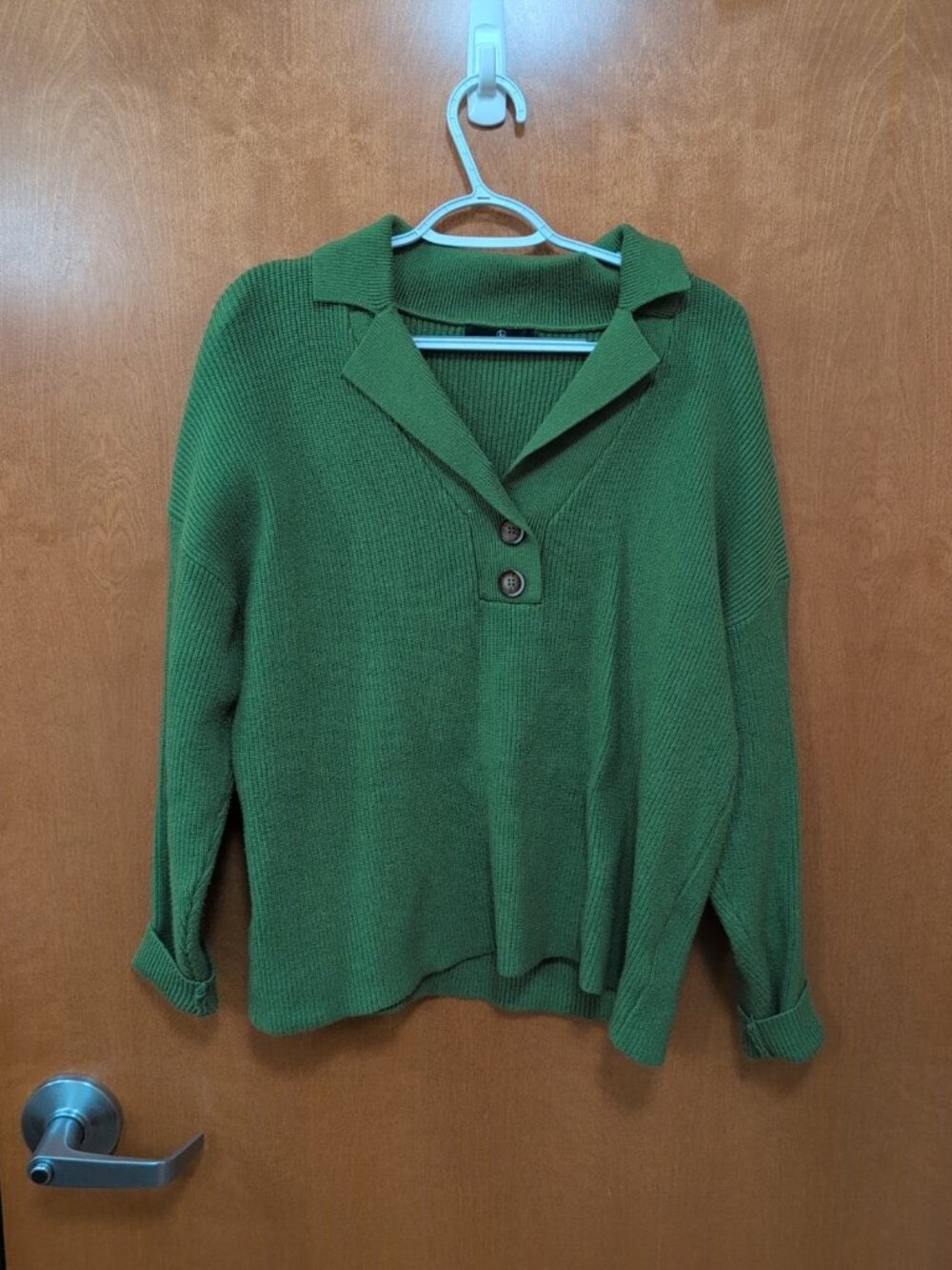 Lillusory Sweater Women's S‎ Green Long Sleeve Button Front Collared Solid
